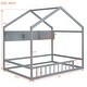 preview thumbnail 23 of 36, Wooden House Bed with Storage Shelf, Kids Bed with Fence & Roof