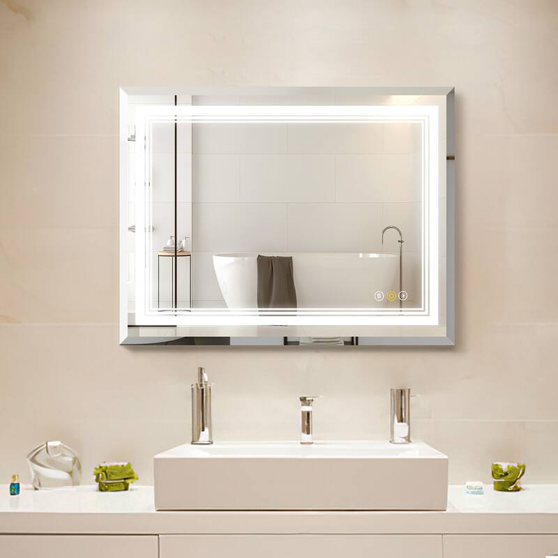RS Rectangular Wall Mount Vanity Mirror with Lights for Bathroom, 3 Colors Dimmable LED, Anti-Fog, Memory Function