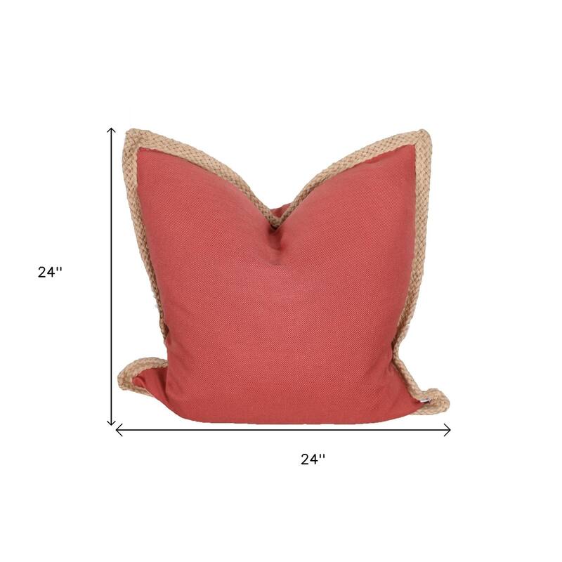 HomeRoots 24" X 24" Brown and Red Polyester Zippered Pillow with Jute Trim