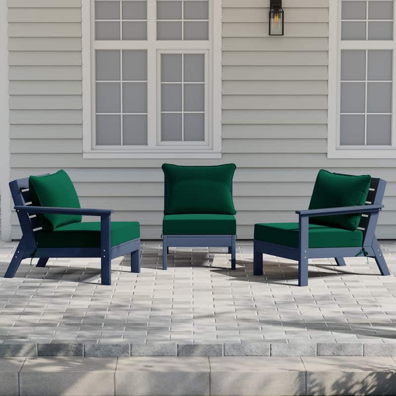 Polytrends Birchwood All Weather HDPE Outdoor Patio Deep Seating Navy Blue Sofa With Cushions (3-Piece)