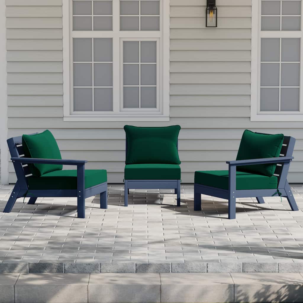 Birchwood All Weather HDPE Outdoor Patio Deep Seating Navy Blue Sofa With Cushions (3-Piece)