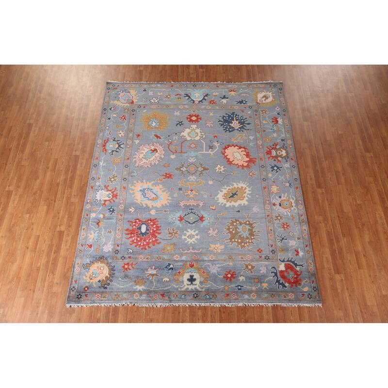 Blue Oushak Oriental Area Rug Handmade Bedroom Wool Carpet - 8'0" x 9'9"