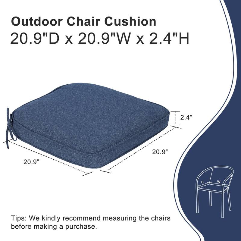 Aoodor Outdoor Dining Chair Cushions Set of 2, Outdoor Chair Pads with Ties, 21 x 21 inch - 21"x21"