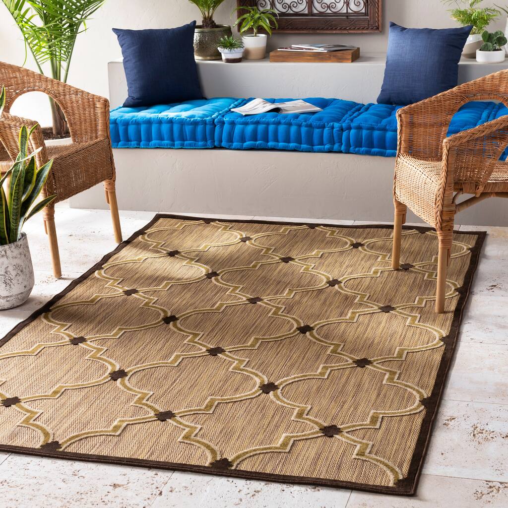 Woven Tan Bernardino Indoor/Outdoor Moroccan Lattice Area Rug - 5' x 7'6"