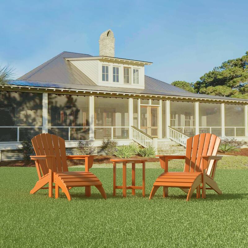 Altura Outdoor Eco-Friendly All Weather Adirondack Chair with Ottoman and Side Table (5-Piece Conversation Set)