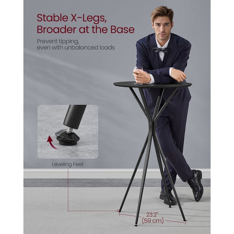 Modern X-Leg Bar Table – 41.3” Tall Pub Table in Ink Black & Matte Black - 23.6" x 23.6" x 40.7"