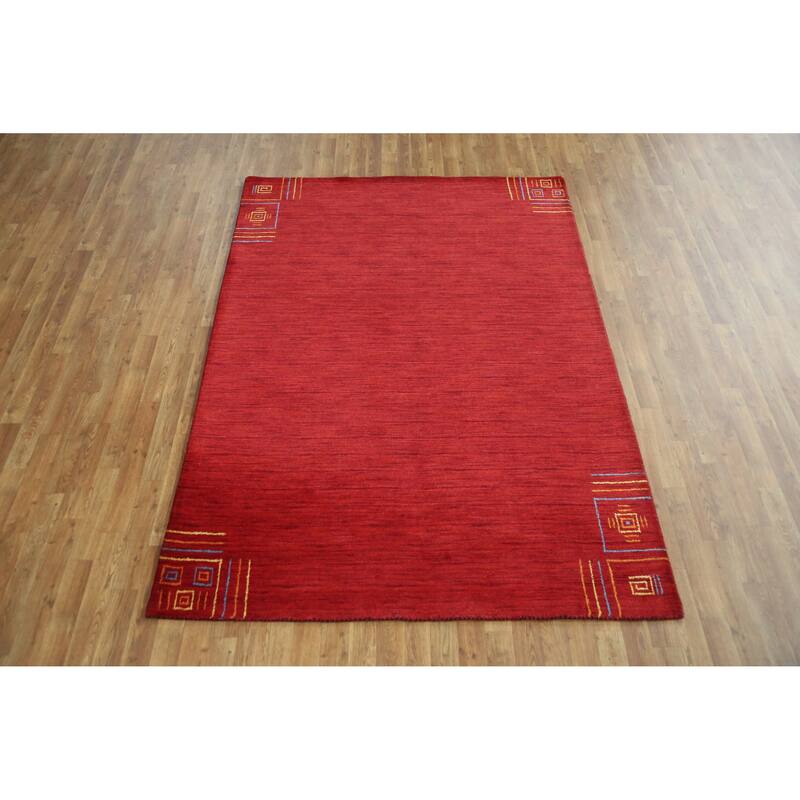 Red Solid Gabbeh Indian Area Rug Handmade Wool Carpet - 5'3" x 7'7"