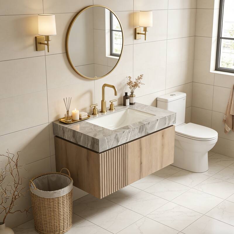 Floating Bathroom Vanity with 3 Pre-drilled Faucet Holes