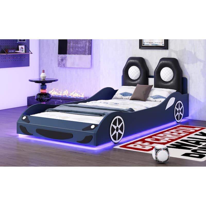 Wood Twin Size Race Car Shaped Platform Bed