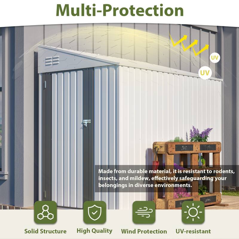 4x7 Foot Lean-To Shed, Heavy-Duty Steel Outdoor Storage for Garden Tools & Bicycles