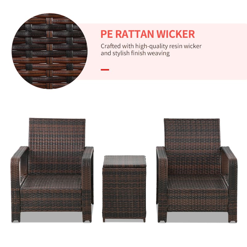 Outsunny 3 Piece PE Rattan Wicker Bistro Set with Cushions, Conversation Furniture Set for Backyard, Garden, Patio