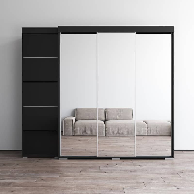 Aria 3D-EX Wardrobe with 3 Mirrors - Black