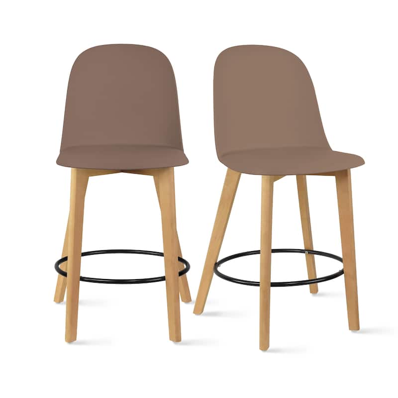 Set of 2 Designer Eiffel Chairs Counter Stools With Backs Side Molded Shell Kitchen Office Dining Dowel Bar Patio - Brown
