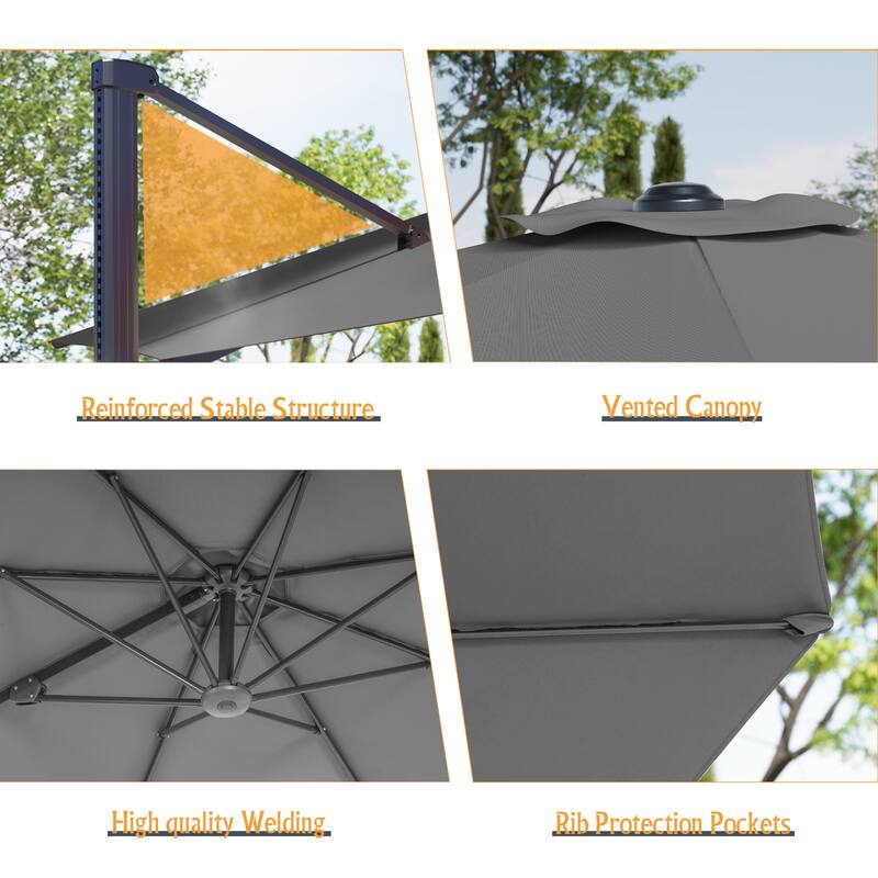 LIVOOSUN 10FT Round Cantilever Umbrella Patio Offset Umbrella For Outdoor Space, Solution-Dyed Fabric, 360° Rotation System