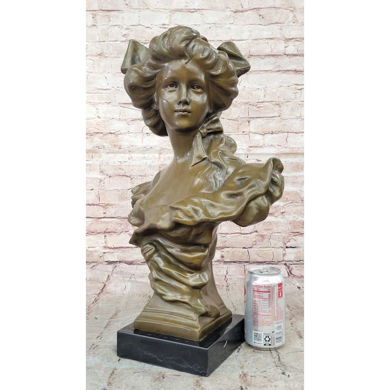 Bronze Bust Of A 19Th Century Young Woman On Marble Base Signed Original Thomas 21 Inches X 11 Inches