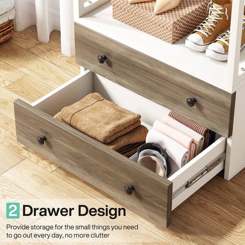 Clothes Shelf Coat Garment Rack Closet Organizer System with Drawers