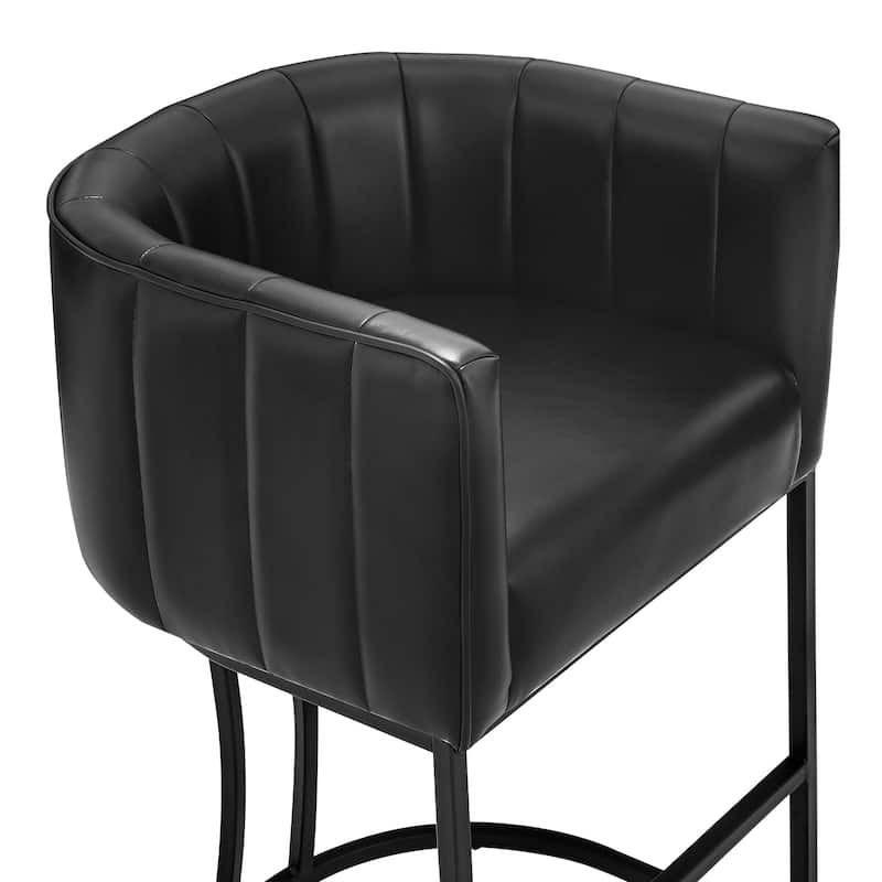 LUE BONA Modern 26.in Low Back Counter Height Barstools Upholstered/PU Leather Barrel Set of 2 Bar Stools with Metal Frame
