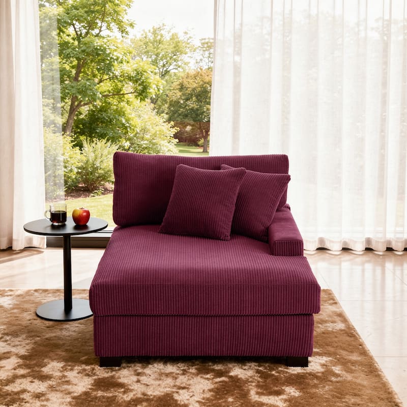 Modern Corduroy Indoor Chaise Lounge Couch with Pillows