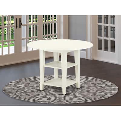 Round Kitchen Table with Shelves - Drop Leaf Dining Table - Linen White Finish - 42