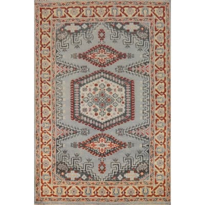 Gray Geometric Viss Oriental Rug Hand-Knotted Wool Carpet - 4'0" x 6'0"