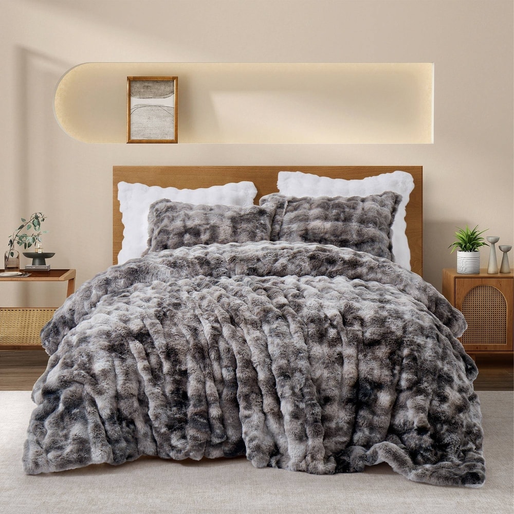 Dual-Side Fluffy Soft Comforter Set, Winter Plush Fuzzy Bedding Set
