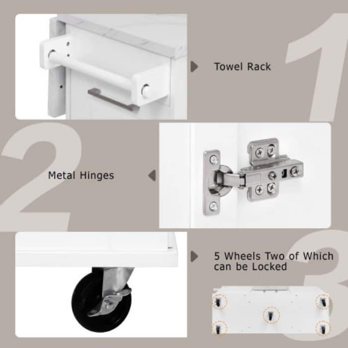 50.7" Rolling Kitchen Island - Drop Leaf, 2 Drawers, Tilt Trash Cabinet & Organizer on 5 Wheels