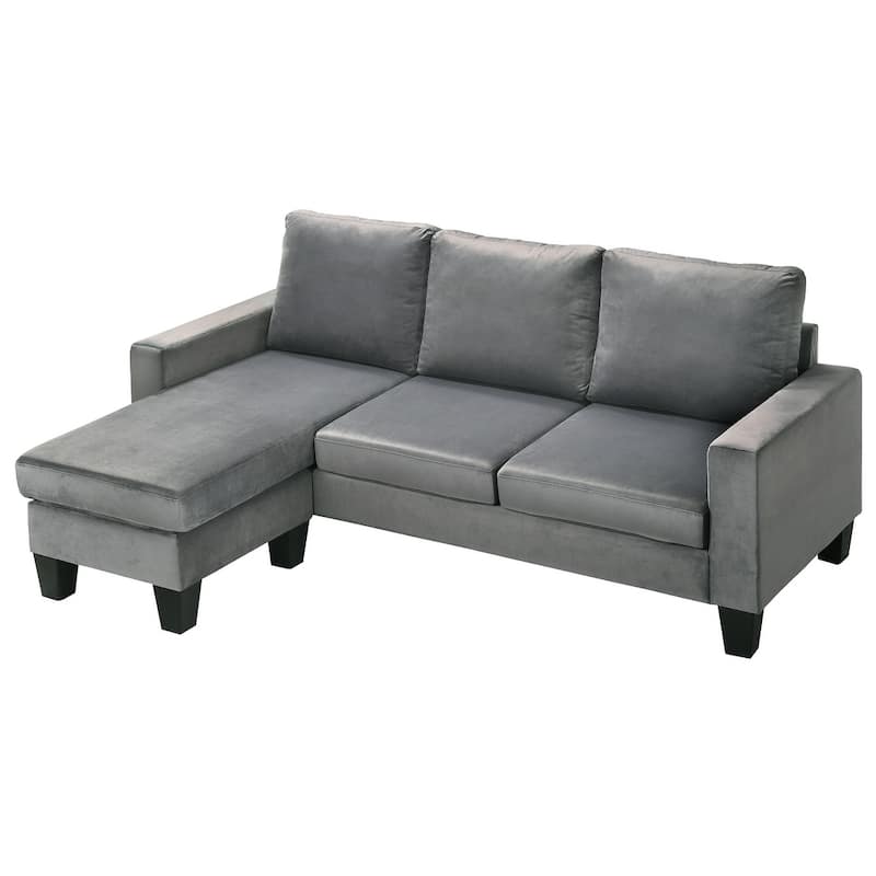 Velvet L Shaped Sectional Sofa - 77" - Gray