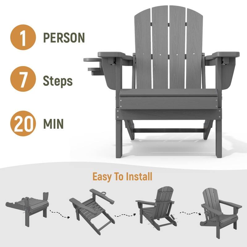 3-Position Reclining Folding Outdoor Chair – PE Wood Grain, Weather-Resistant
