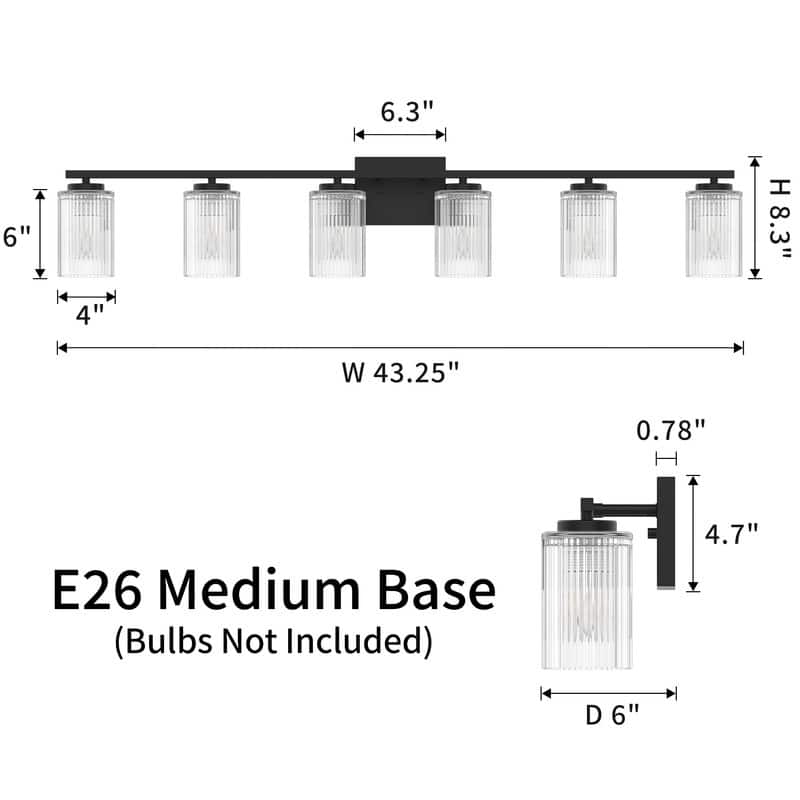 KAWOTI Modern Vanity Light with Cylinder Ribbed Glass Shade
