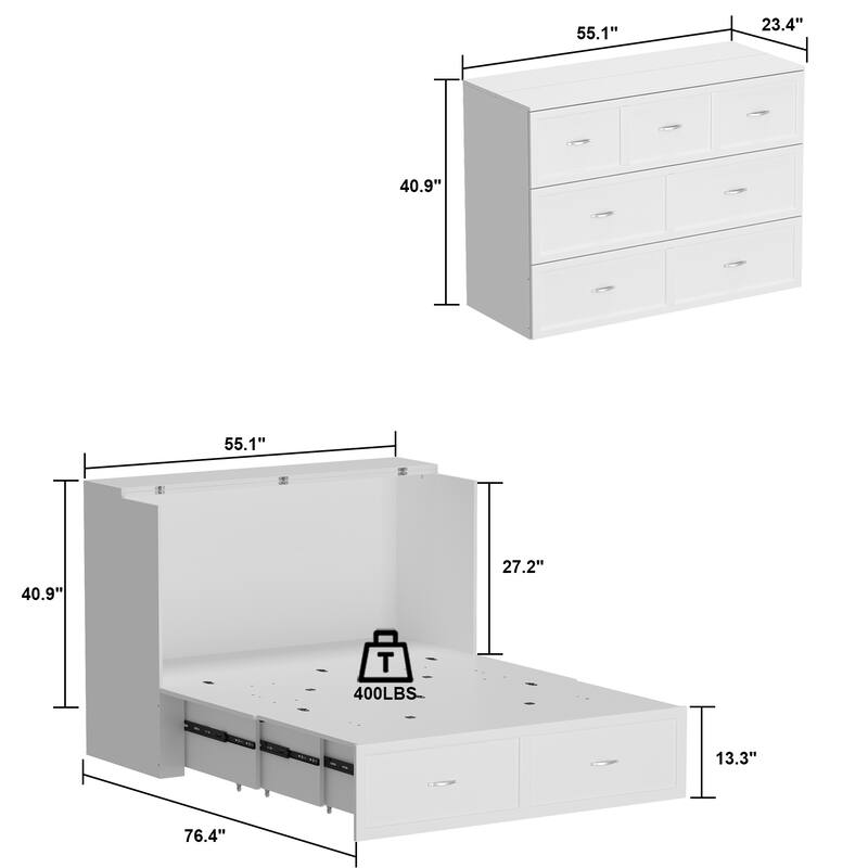 Dresser Full Murphy Bed White For Party Room Home Office Space Saving