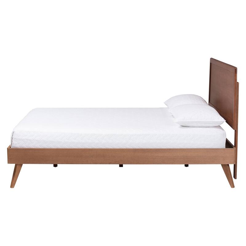 Jiro Platform Bed - Mid-Century Modern Wood Bed Frame with Panel Headboard and Angled Legs for Bedroom or Guest Room