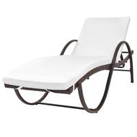 vidaXL Sun Lounger with Cushion Poly Rattan Brown - 76" x 25.2" x 22"