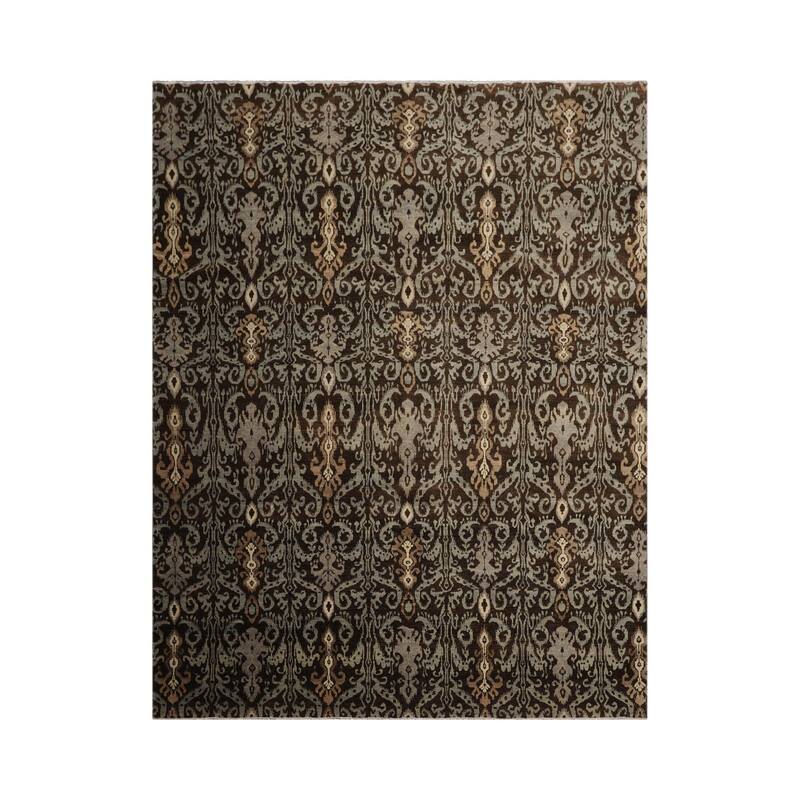 Hand Knotted Brown,Slate Tibetan Wool Transitional Oriental Area Rug - 7' 11'' x 10' 4''