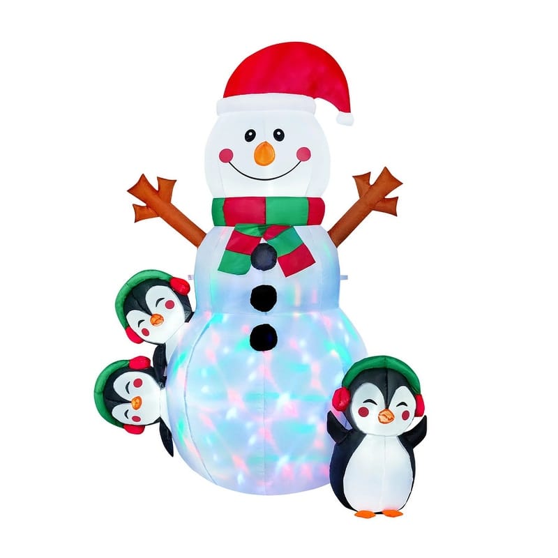 6 ft Tall Multicolor Polyester Indoor Outdoor Shinny Snowman Christmas Inflatable, Home Garden Seasonal Decoration