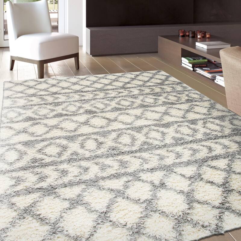 World Rug Gallery Trellis Geometric Plush Shag Area Rug