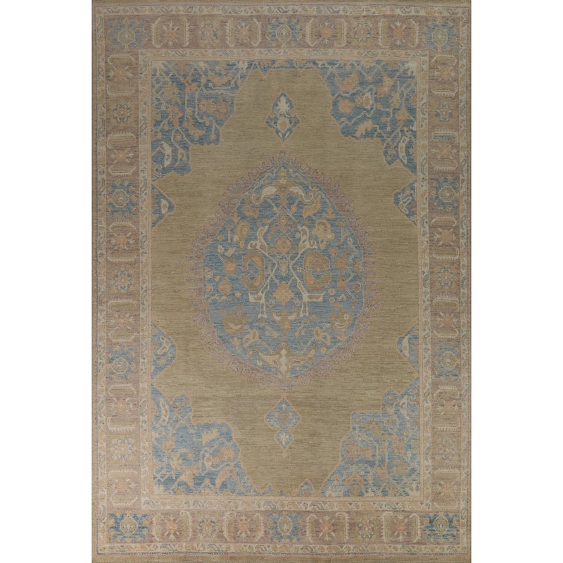 Hand Knotted Oriental 100% Wool Carpet Transitional Medallion Yellow & Gold Oushak Area Rug - 12' 1'' X 8' 10''