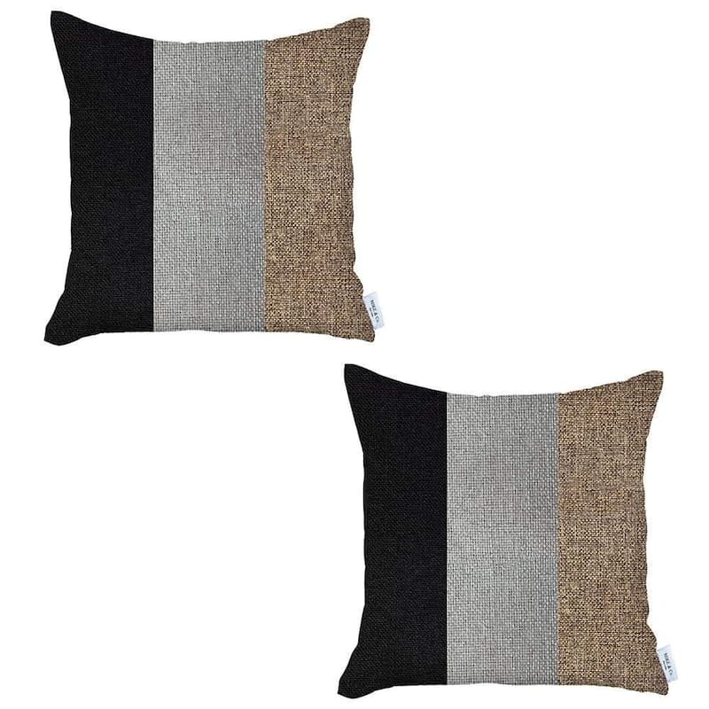 HomeRoots Set Of Two 18" X 18" Grey And Black Geometric Zippered Handmade Polyester Throw Pillow