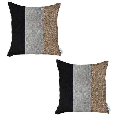 HomeRoots Set Of Two 18" X 18" Grey And Black Geometric Zippered Handmade Polyester Throw Pillow