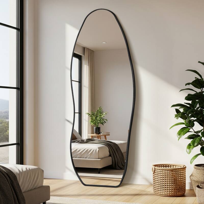 Aluminum Alloy Irregular Full-Length Floor Mirror-Freestanding, Wall-Mounted or Leaning - 24x63