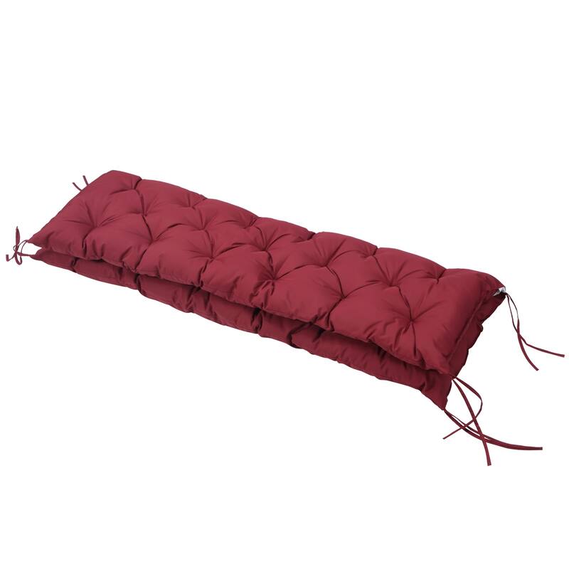 Polyester Cotton Overstuffed Outdoor Seat Cushion with Ties for Patio - 59" L x 19.25" W x 3.25" H - Red