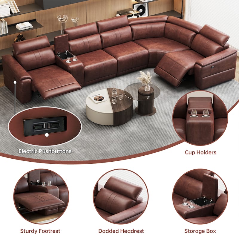 Power Recliner 6-Piece Sectional Sofa with Storage Console