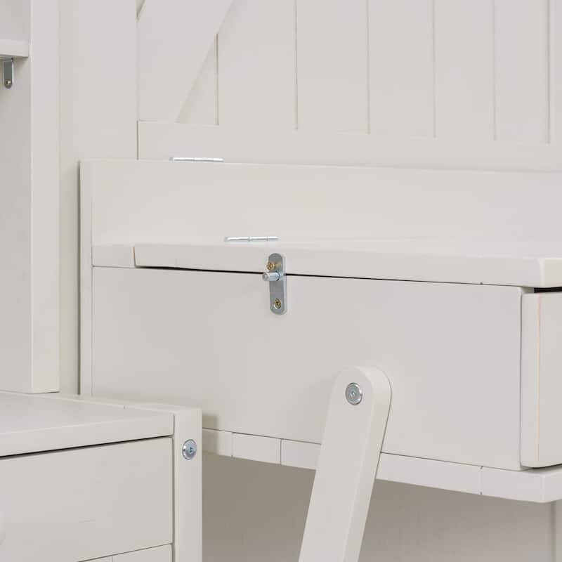 Foldable Murphy Bed Queen Size Wooden Wall Bed Framen with Built-in Desk, Top Lights, Open Shelves, Storage Drawers and Cabinets