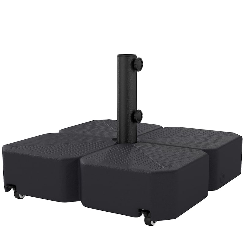 Outsunny Patio Umbrella Base with Wheels, Square Heavy Duty Umbrella Stand Holder, 70 lbs Water or 88 lbs Sand Filled