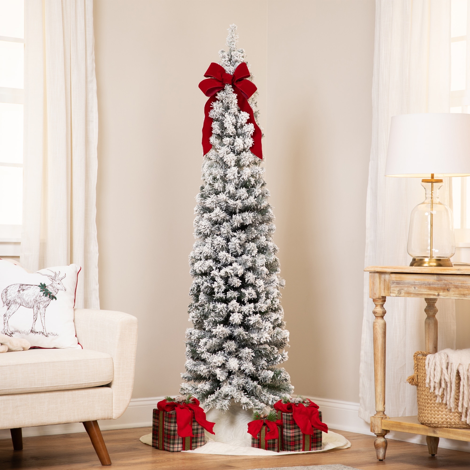 6' Flocked Green Pine Pencil Artificial Christmas Tree Unlit - 6 Foot