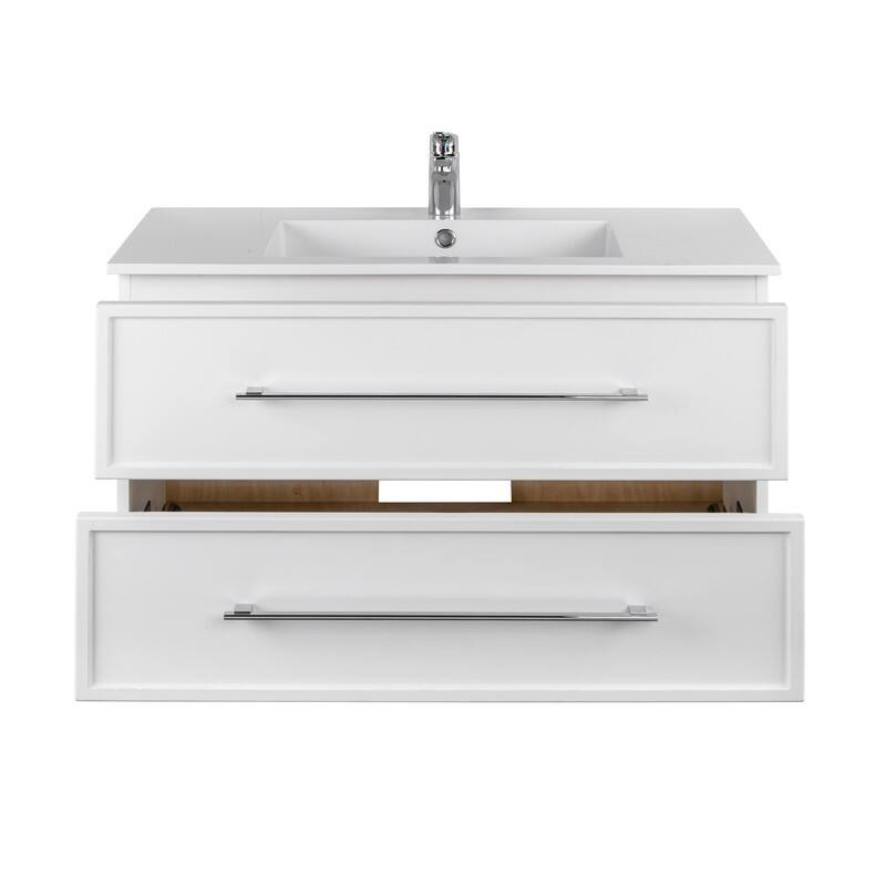 Milano Collection 36" Wall Mount Modern Shaker Bathroom Vanity with Sink and Drawers