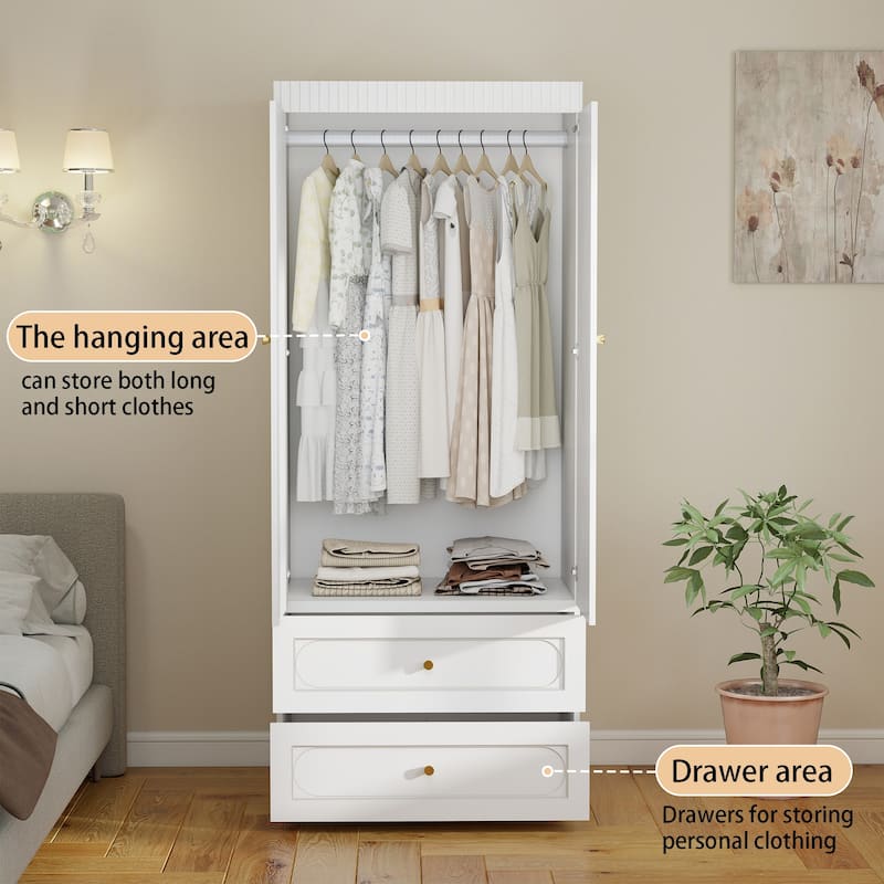 Armoire Wardrobe Closet with Hanging Space and 4 Drawers