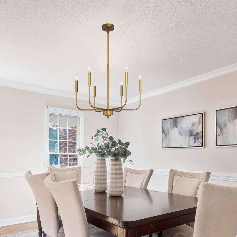 Rustic Antique Gold Chandelier Linear Pendant Lighting 6-light Metal Candle Chandelier for Dining Room