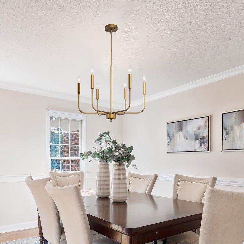 Rustic Brushed Brass Chandelier 6-light Metal Candle Pendant for Dining Room