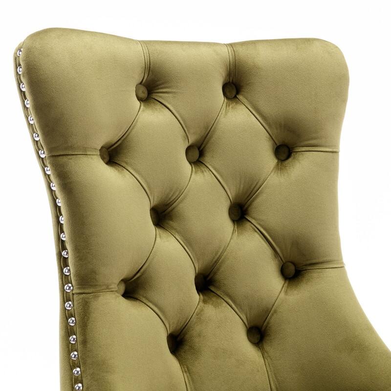 Modern, High-end Tufted Solid Wood Dining Chair with Wood Legs Nailhead Trim 2-Pcs Set