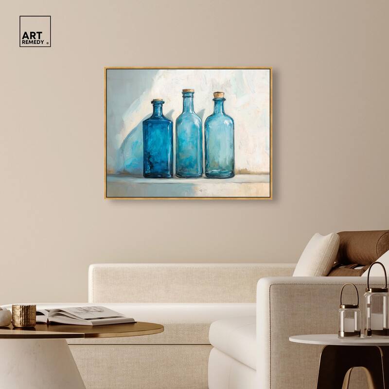 Three Blue Bottles Canvas by Art Remedy
